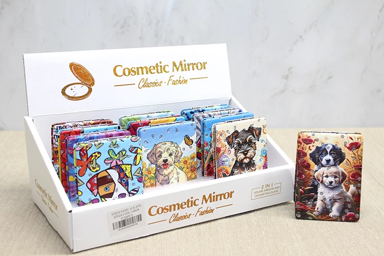 Sevimli Köpek Tasarımıyla Taş İşlemeli İnce El Aynası Dikdörtgen Alk4576