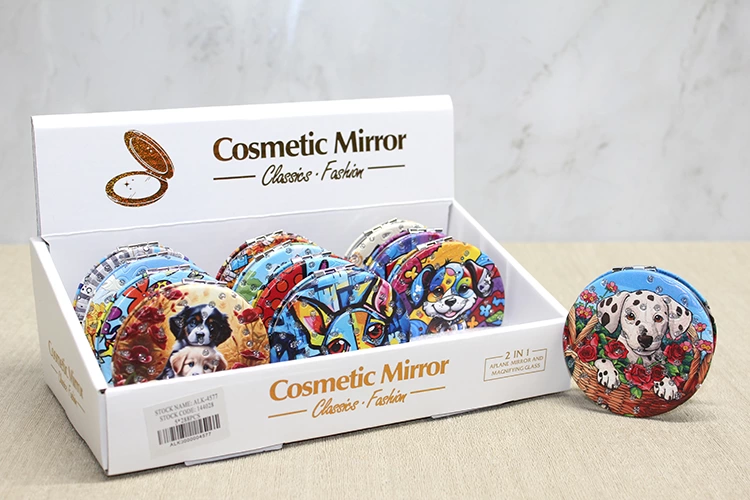 Sevimli Köpek Tasarımıyla Taş İşlemeli İnce El Aynası Yuvarlak Alk4577