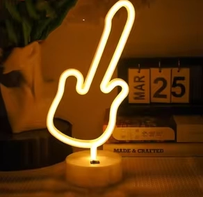 Neon Gitar Masa Lambası Pil+usb