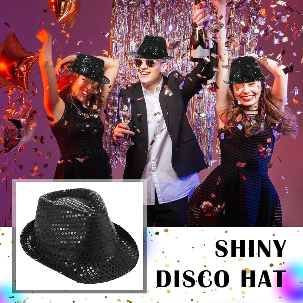 Disko  Siyah Payetli Fötr Şapka Yetişkin Boy