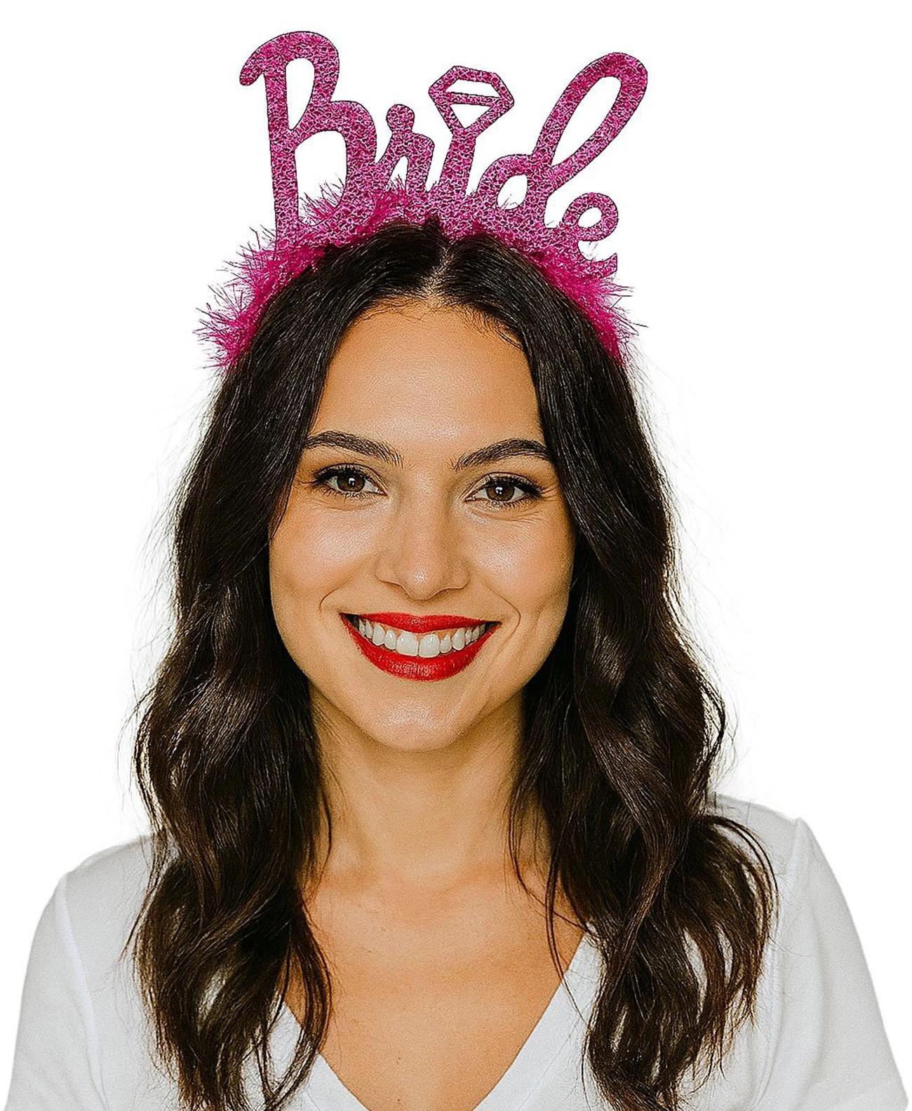 Fuşya Renk Bekarlığa Veda İtalik Yazı Alyanslı Bride Taç