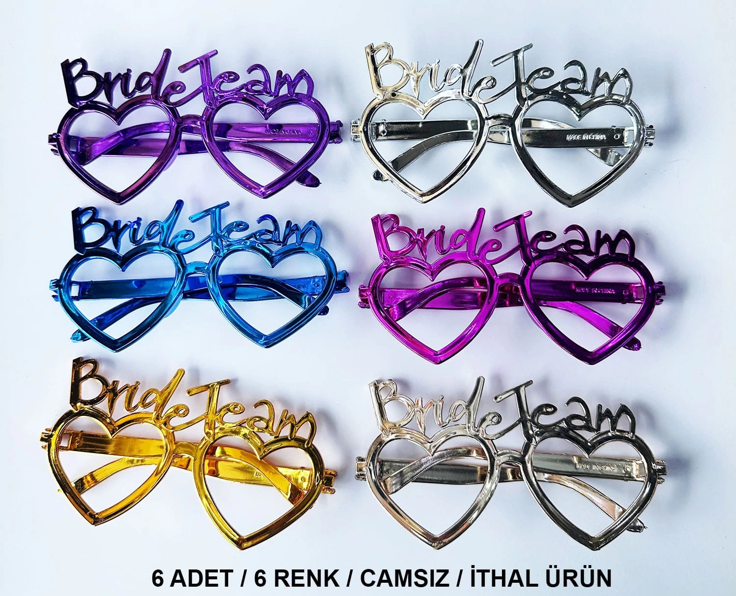 Kalpli Bride Team Gözlük Seti 6 Renk - Kına  Düğün Partileri İçin